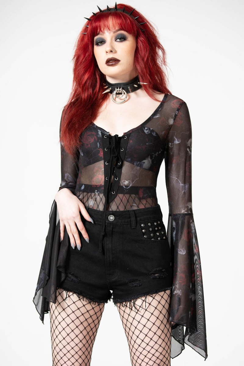 Killstar Rosabella Mesh Bodysuit Unterwäsche Damen Schwarz | CBY596302