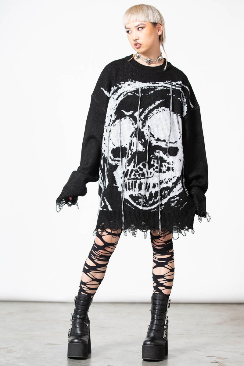 Killstar Ruined Relic Knit Pullover Oberteile Damen Schwarz | SYC839705