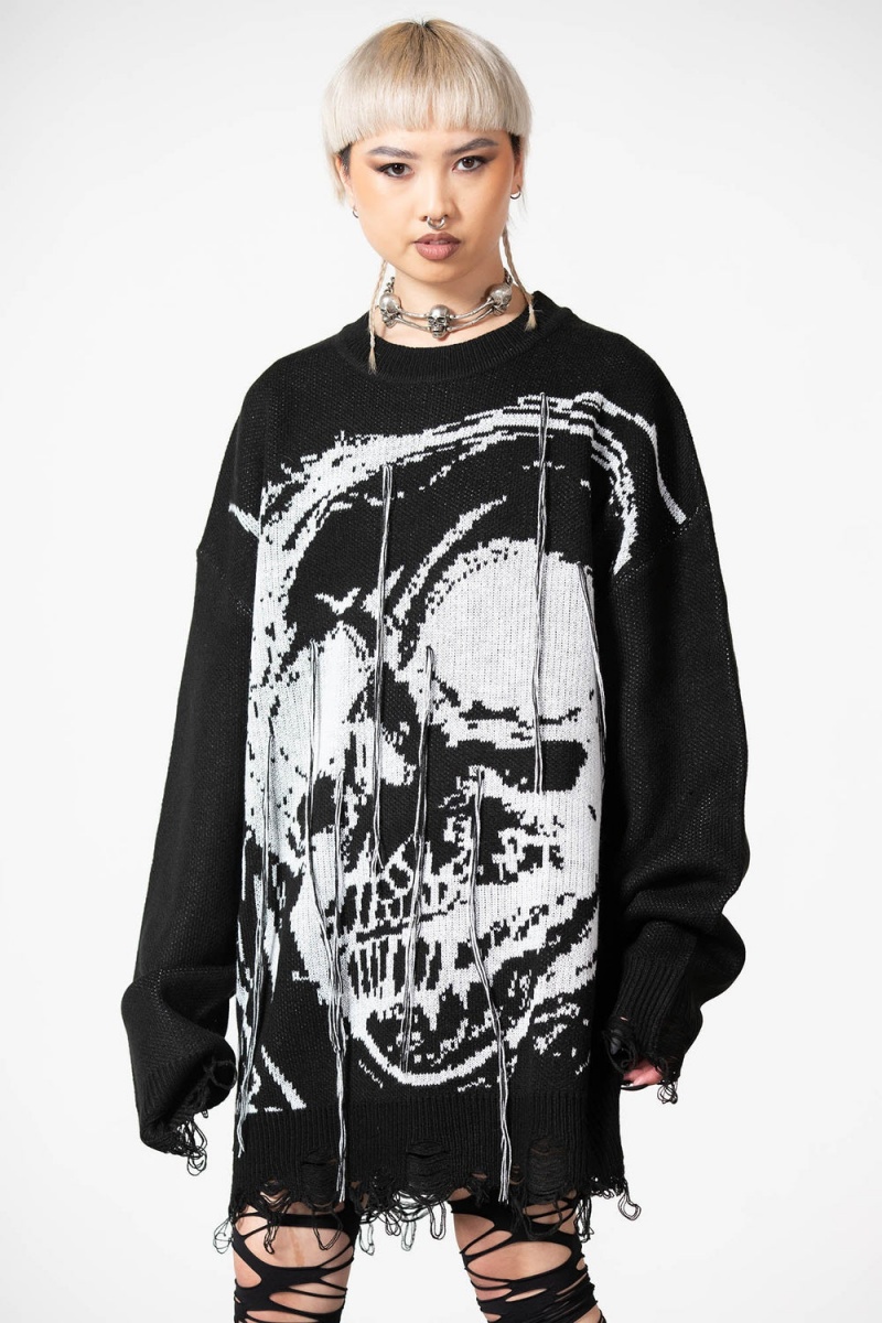 Killstar Ruined Relic Knit Pullover Oberteile Damen Schwarz | SYC839705
