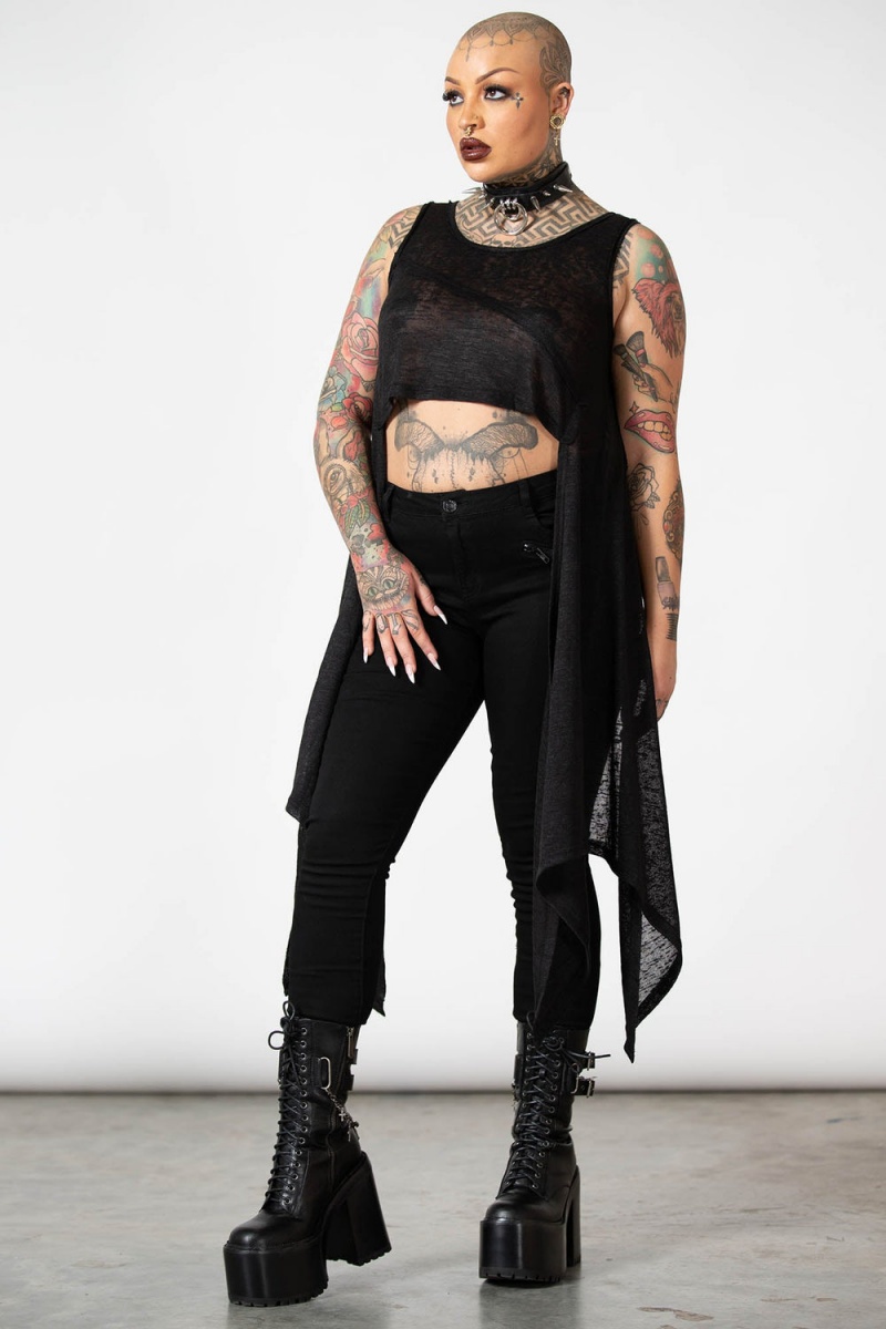 Killstar Shirley Crop Vest Oberteile Damen Schwarz | MYX837219