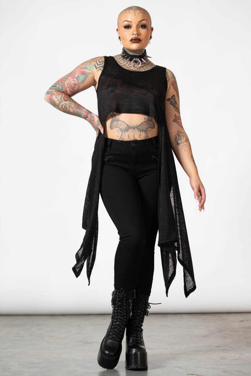 Killstar Shirley Crop Vest Oberteile Damen Schwarz | MYX837219