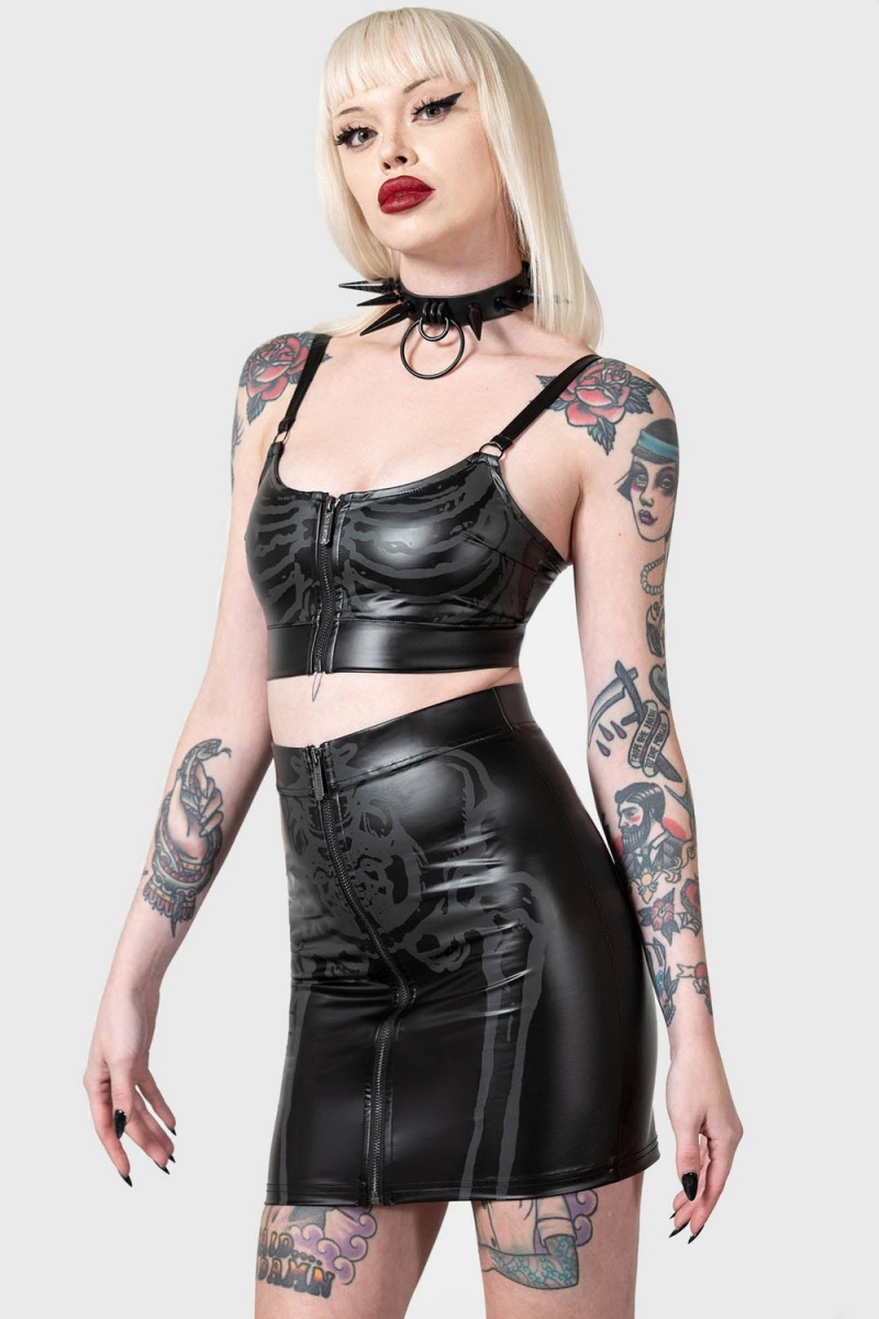 Killstar Skellington Skirt Unterteile Damen Schwarz | COP156894