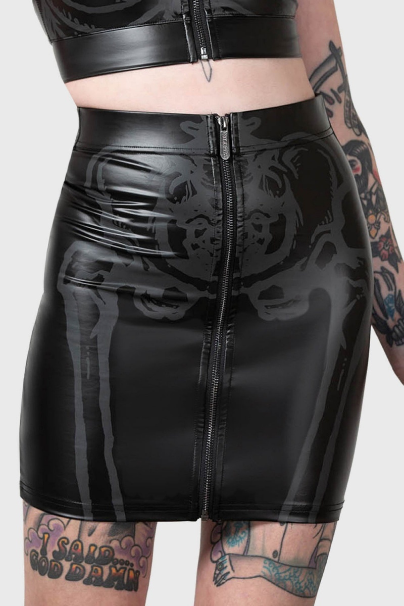 Killstar Skellington Skirt Unterteile Damen Schwarz | COP156894