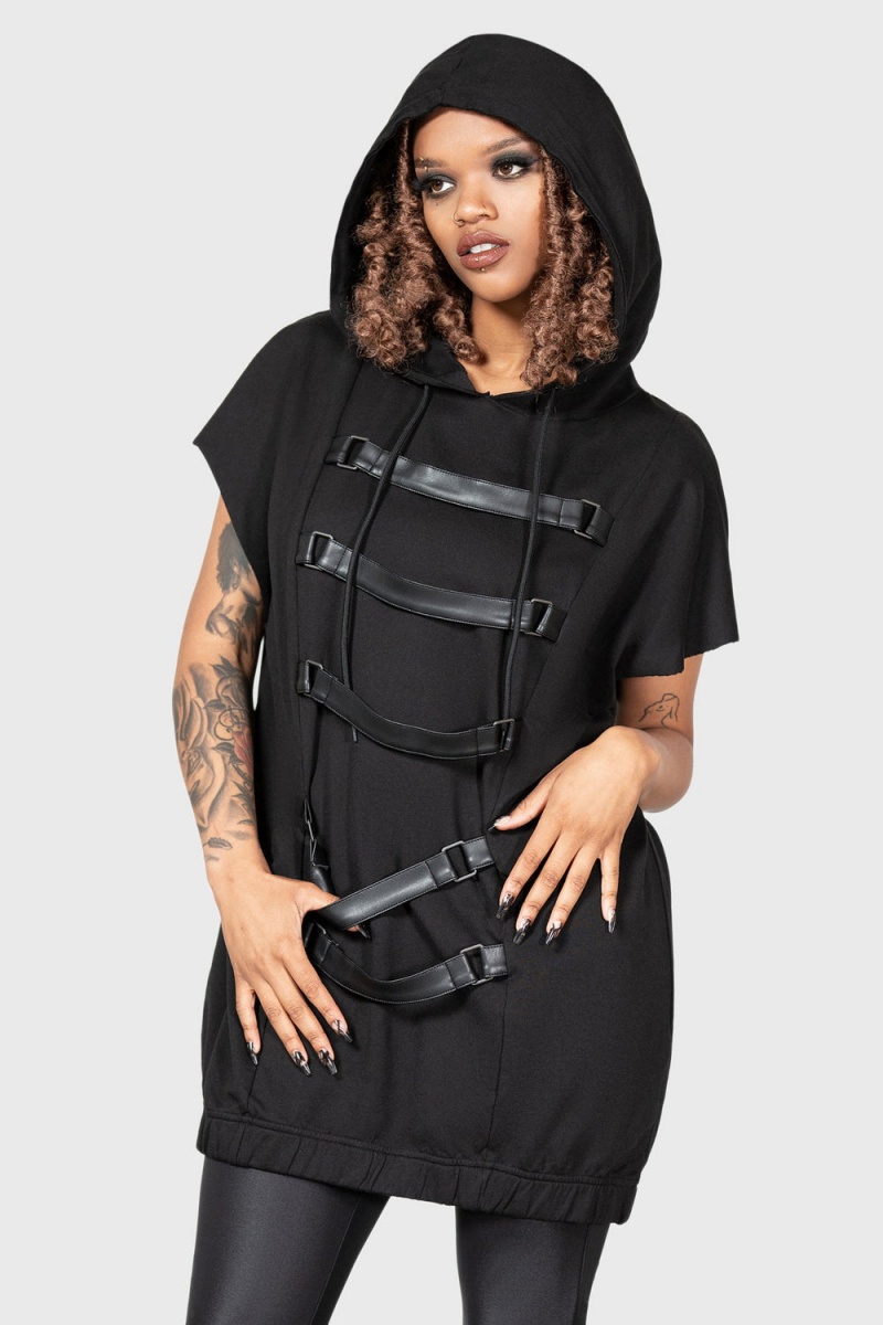 Killstar Skonnad Ärmellose Hoodie Oberteile Damen Schwarz | TGA905783