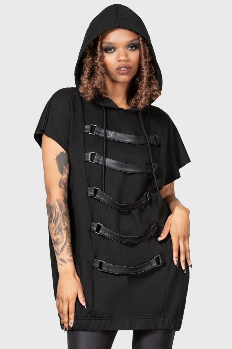 Killstar Skonnad Ärmellose Hoodie Oberteile Damen Schwarz | TGA905783