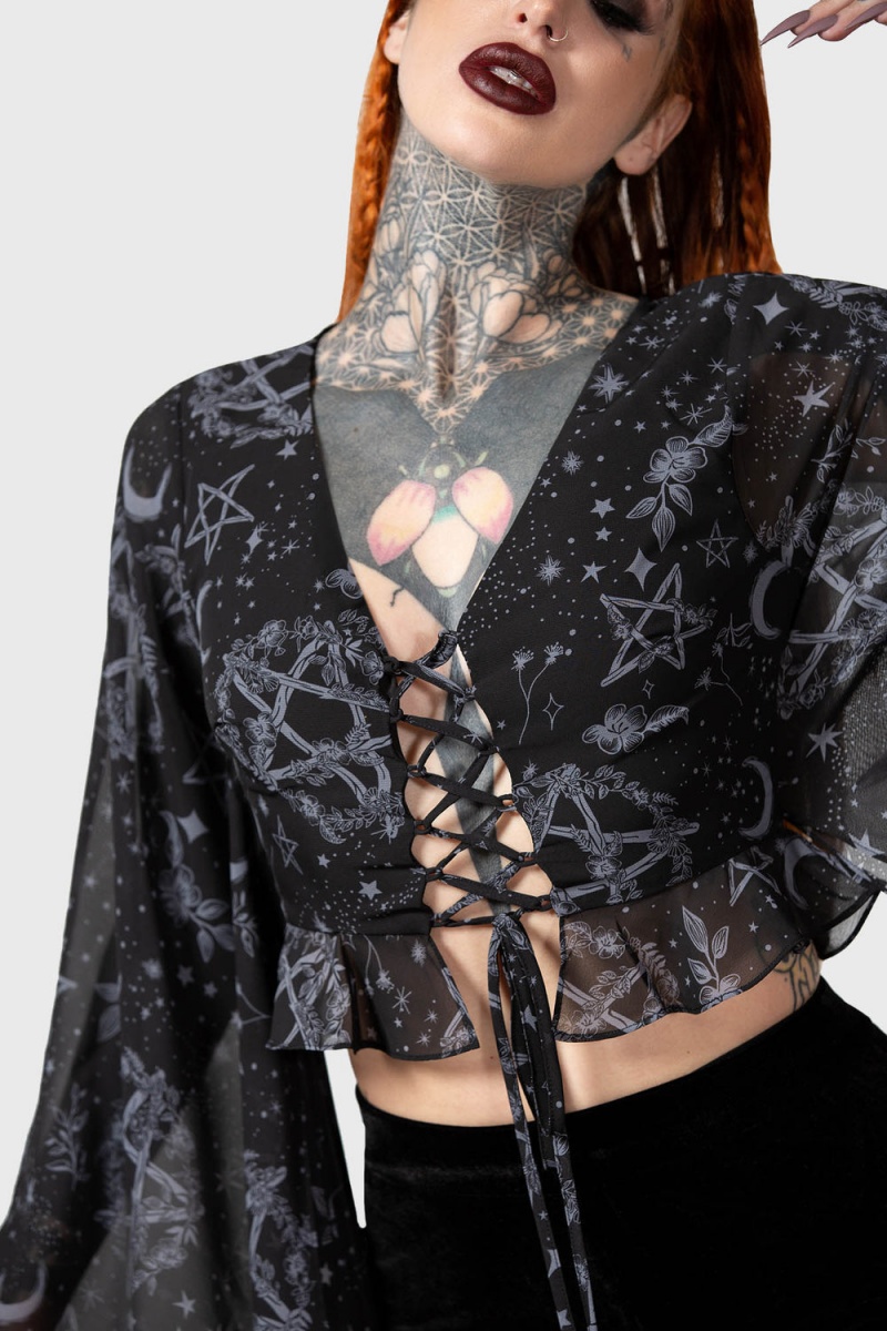 Killstar Starwitch Blouse Oberteile Damen Schwarz | RQX861523