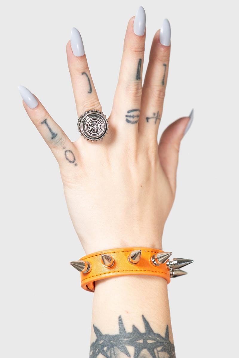 Killstar Stay Away Spike Bracelet [ORANGE] Schmuck Unisex Orange | REP872950