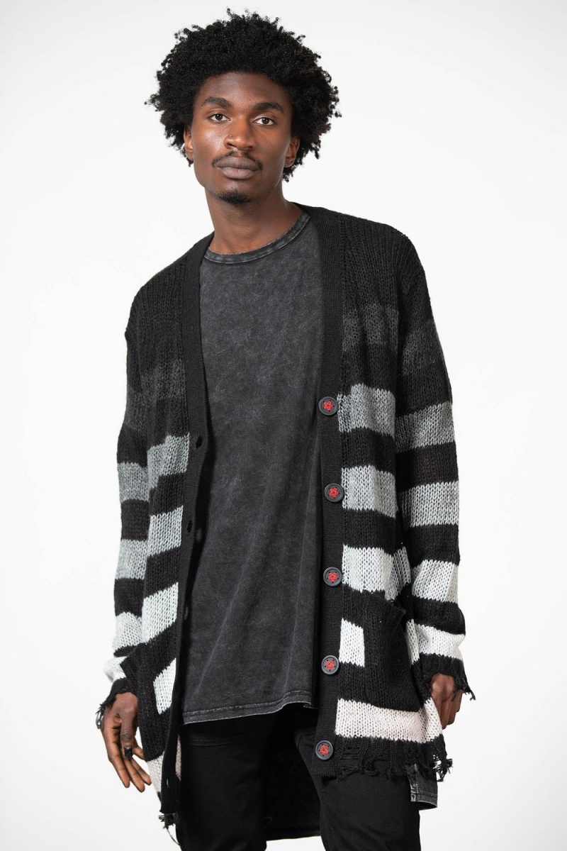 Killstar Stripe Of Evil Cardigan Oberbekleidung Damen Grau | WCD274105