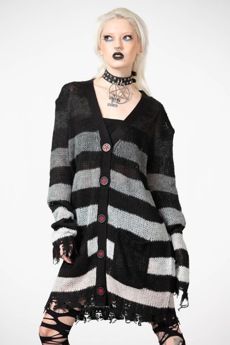 Killstar Stripe Of Evil Cardigan Oberbekleidung Damen Grau | WCD274105