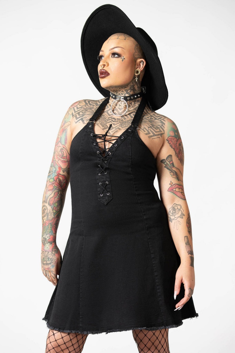 Killstar Subzero Halter Kleider Kleid Damen Schwarz | VED451897