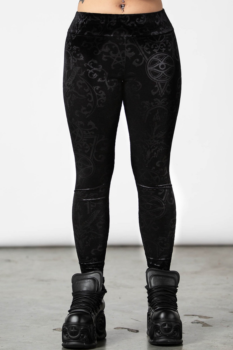 Killstar To Ashes Velvet Leggings Unterteile Damen Schwarz | CPR273084