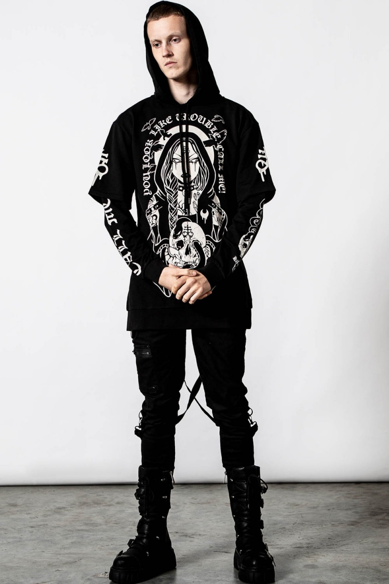 Killstar Trouble Mit Kapuze Layer Top Oberteile Damen Schwarz | DTJ512867