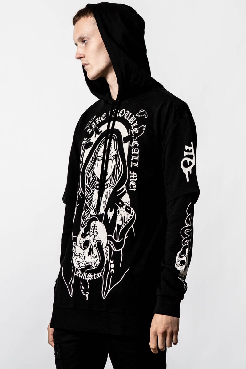Killstar Trouble Mit Kapuze Layer Top Oberteile Damen Schwarz | DTJ512867