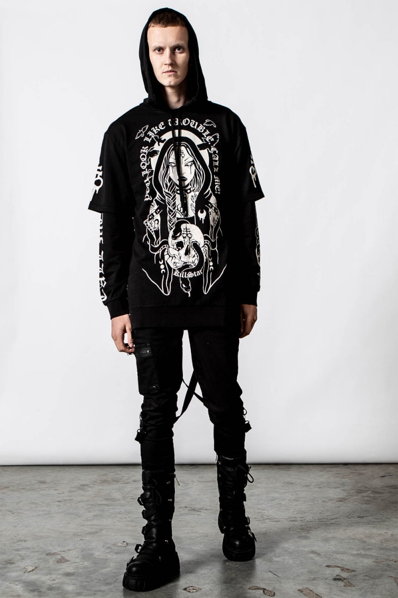 Killstar Trouble Mit Kapuze Layer Top Oberteile Damen Schwarz | DTJ512867