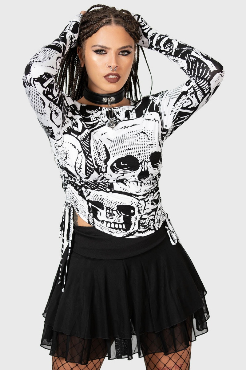 Killstar Unhappy Haunting Top Oberteile Damen Schwarz Weiß | AEM470238