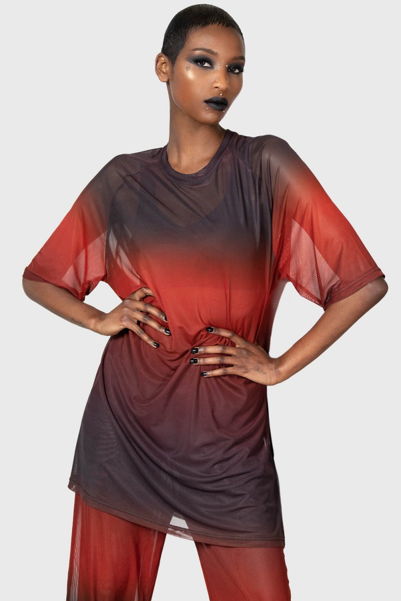 Killstar Unreal Trance Mesh Top Oberteile Damen Rot | KPJ379251