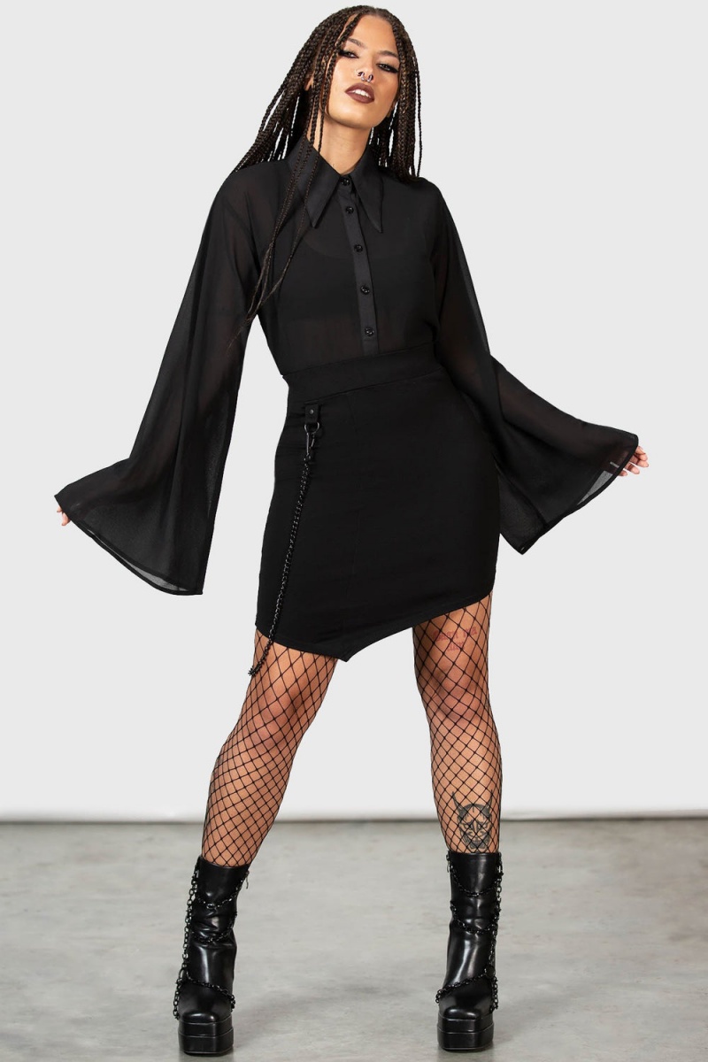 Killstar Viki Asymmetric Skirt Unterteile Damen Schwarz | ALU916485