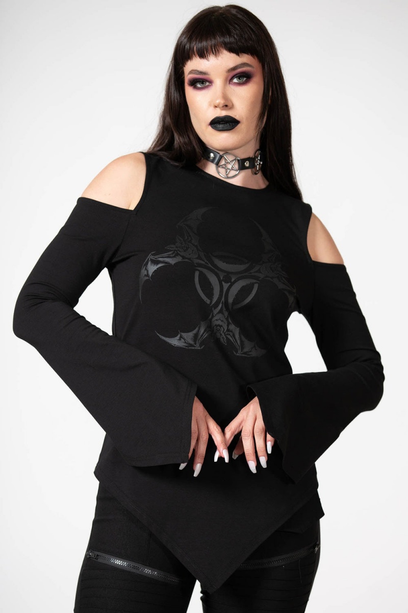 Killstar Voxy Cold Shoulder Top Oberteile Damen Schwarz | UJP049253