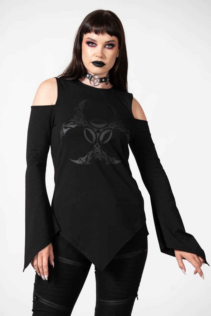 Killstar Voxy Cold Shoulder Top Oberteile Damen Schwarz | UJP049253