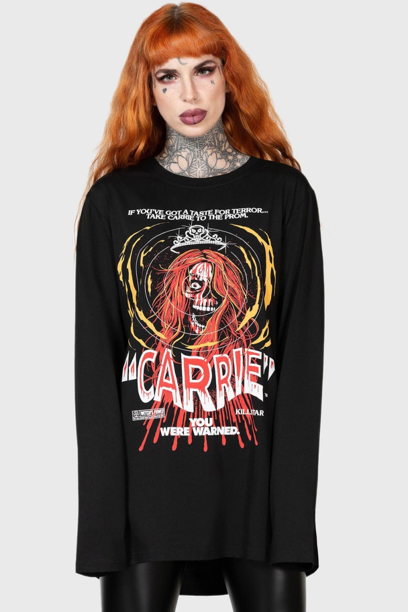 Killstar Warned Long Sleeve Top Oberteile Damen Schwarz | OPQ712860