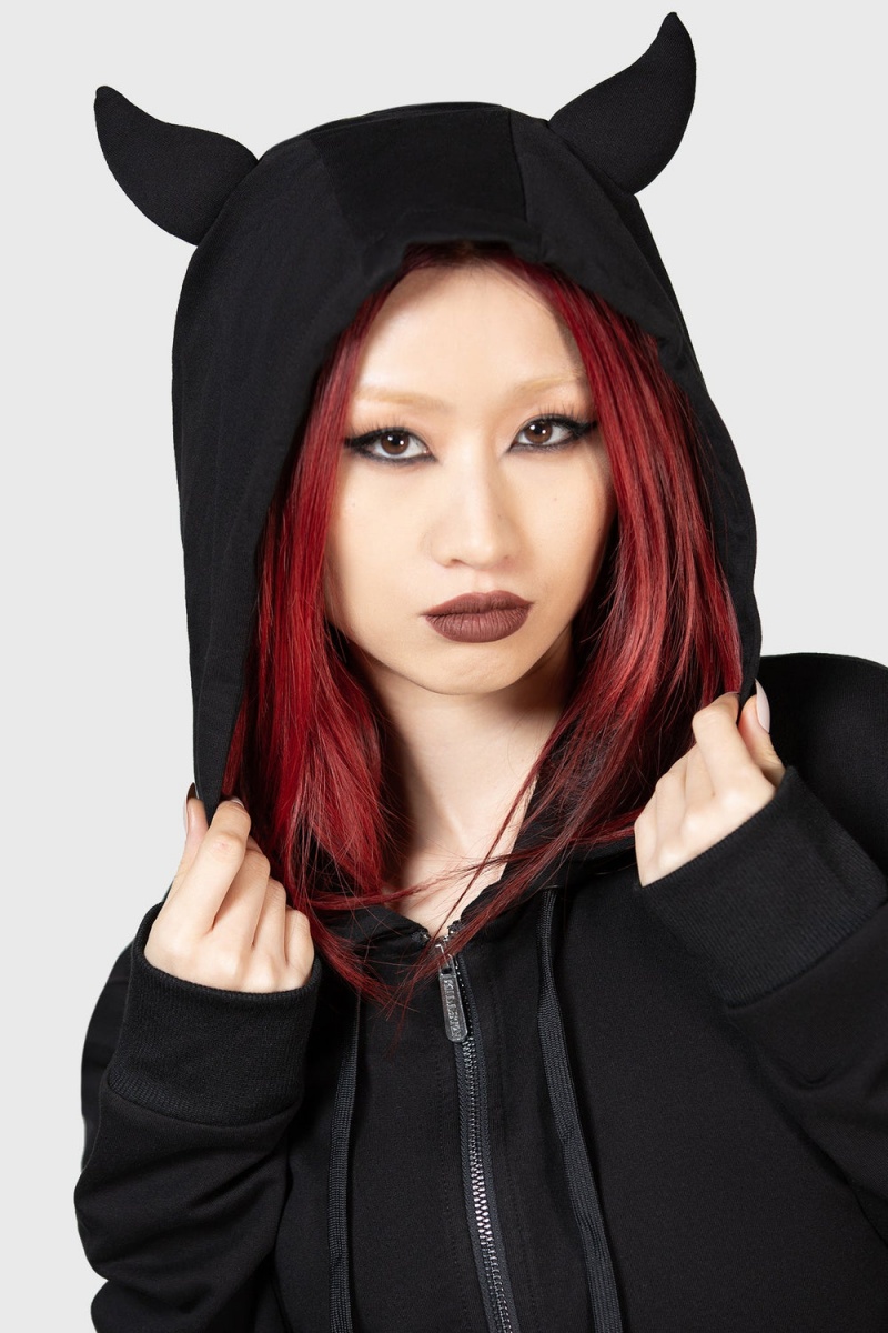 Killstar Watch The Skies Hoodie Oberbekleidung Damen Schwarz | BEV396408