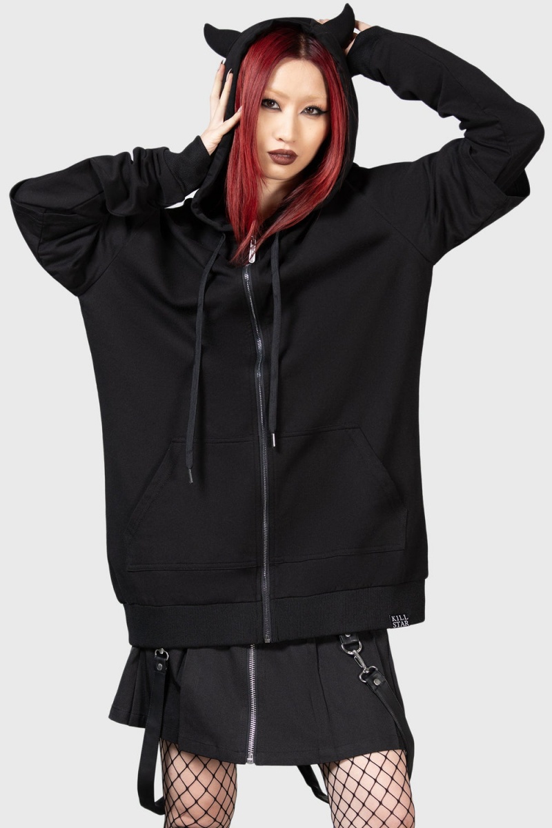 Killstar Watch The Skies Hoodie Oberbekleidung Damen Schwarz | BEV396408