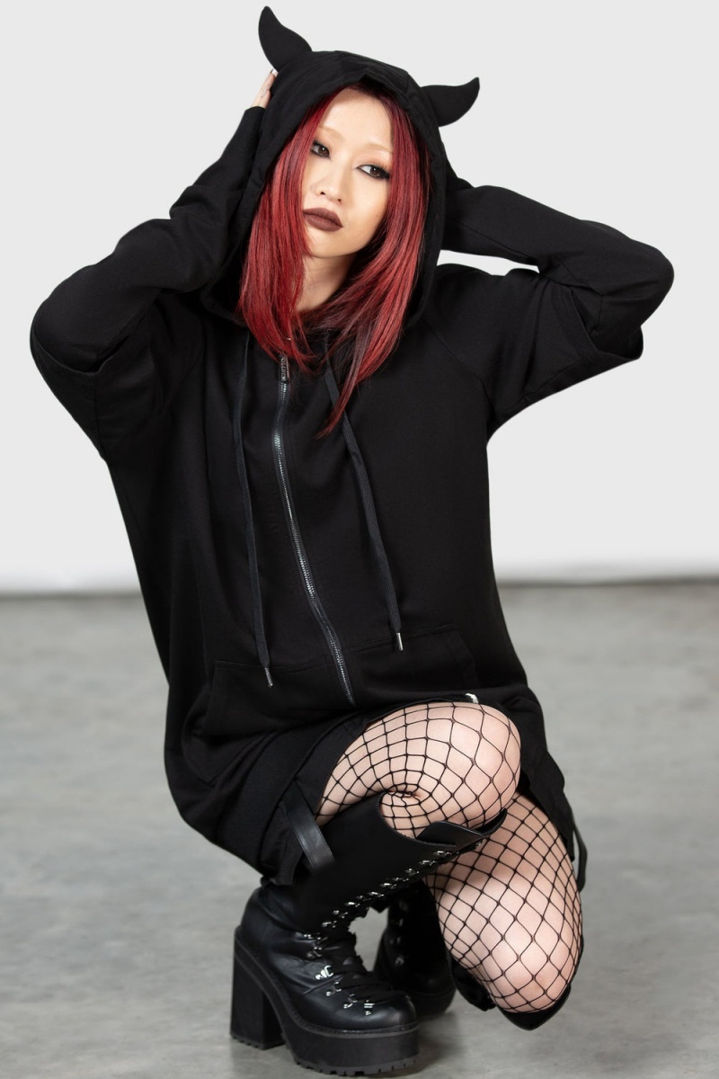 Killstar Watch The Skies Hoodie Oberbekleidung Damen Schwarz | BEV396408