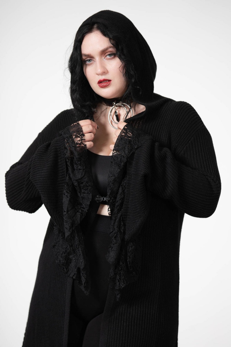 Killstar Wild Craft Knit Longline-Cardigan Oberbekleidung Damen Schwarz | KUA805417