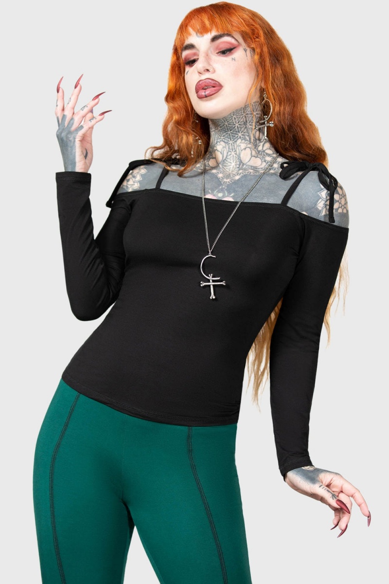 Killstar Withering Wench Bardot Top Oberteile Damen Schwarz | ANZ423791